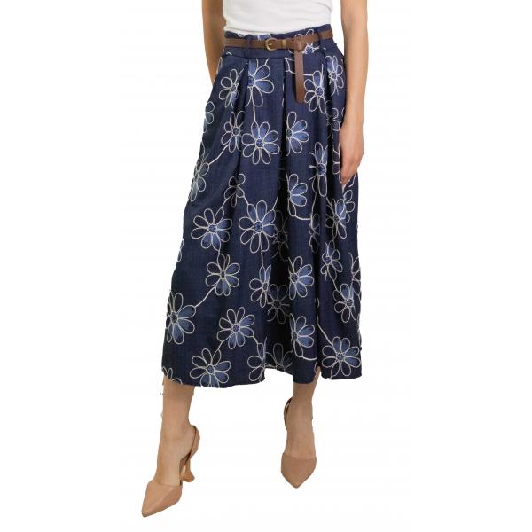 Gonna lunga con ricami floreali e cintura "Mia"